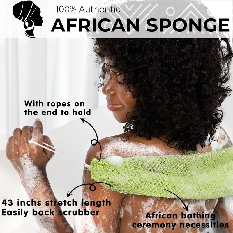 MINISENTIALS African Net Sponge Authentic - Afro Scrub Exfoliating Net Sponge with Knots - African Bath Sponges for Body Scrubber Exfoliator - Back Scrubber for Shower Bathing Accessories - Image 2